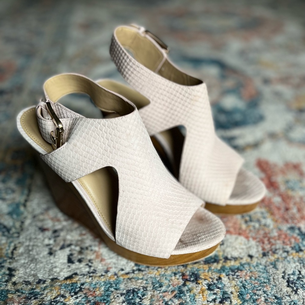 MICHAEL Michael Kors Pink Leather Wedge Heel Sandals, 6.5